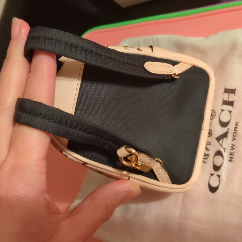Coach Mini Court Backpack Bag Charm With Rosette Print in gold/blush multi - Picture 4 of 14